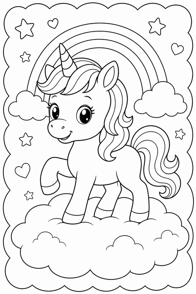 Baby Unicorn Storybook Cloud coloring page