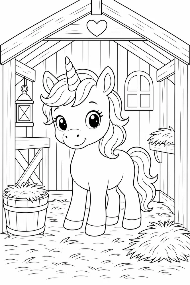 Baby Unicorn Tiny Stable coloring page