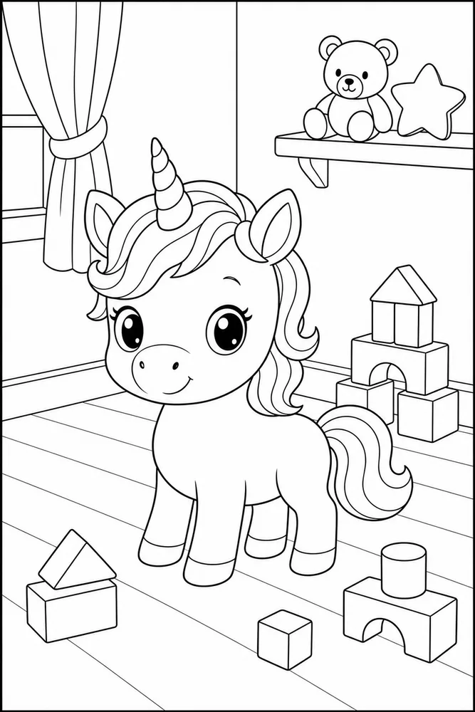 Baby Unicorn Toy Blocks Corner coloring page