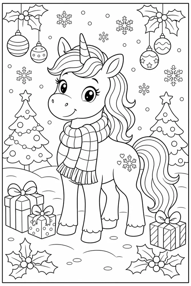Christmas Unicorn Cozy Scarf Unicorn coloring page