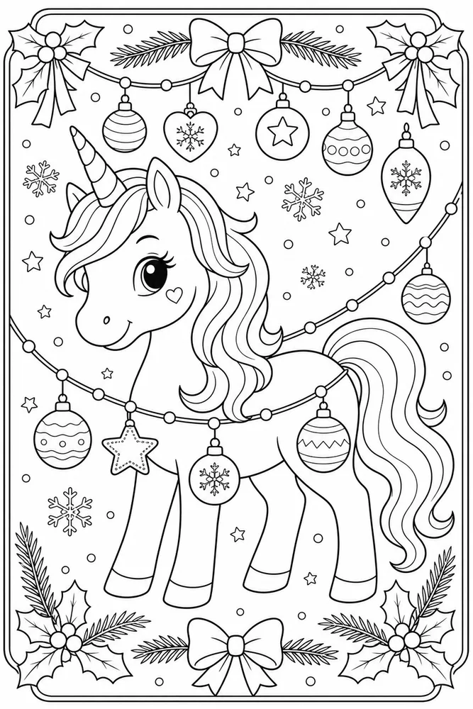 Christmas Unicorn Ornament Garland coloring page