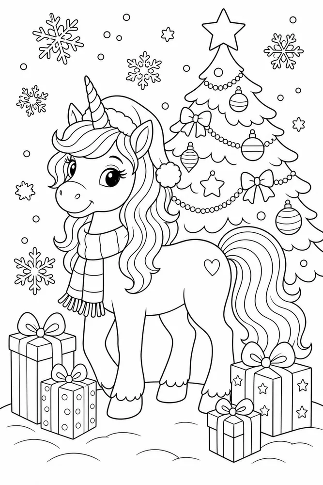 Christmas Unicorn Star Tree Topper coloring page