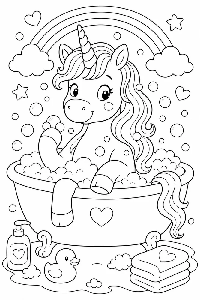 Cute Unicorn Bubble Bath coloring page