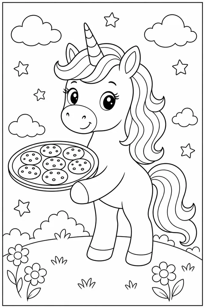 Cute Unicorn Cookie Tray coloring page