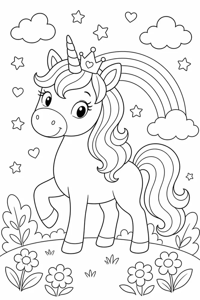 Cute Unicorn Tiny Crown Pose coloring page