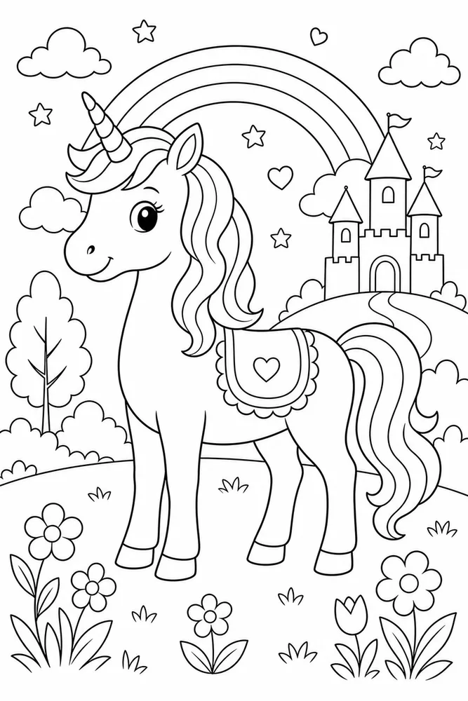 Easy Unicorn Simple Saddle Blanket coloring page