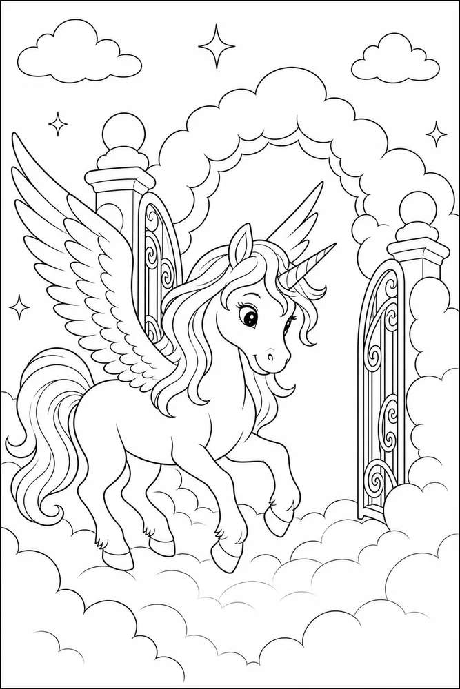Flying Unicorn Landing by Cloud Gate coloring page