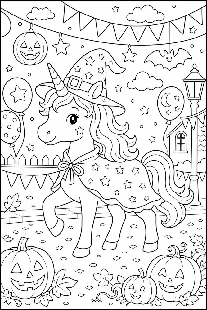 Halloween Unicorn Costume Parade coloring page