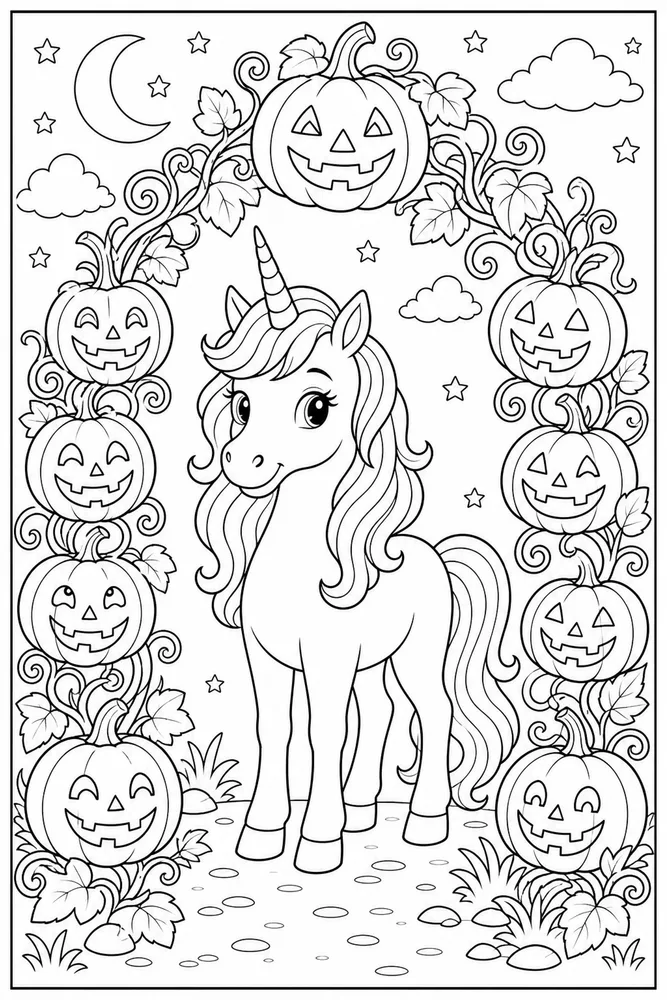 Halloween Unicorn Jack O Lantern Arch coloring page