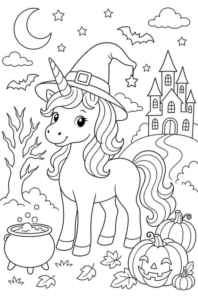 Halloween Unicorn Witch Hat Unicorn coloring page