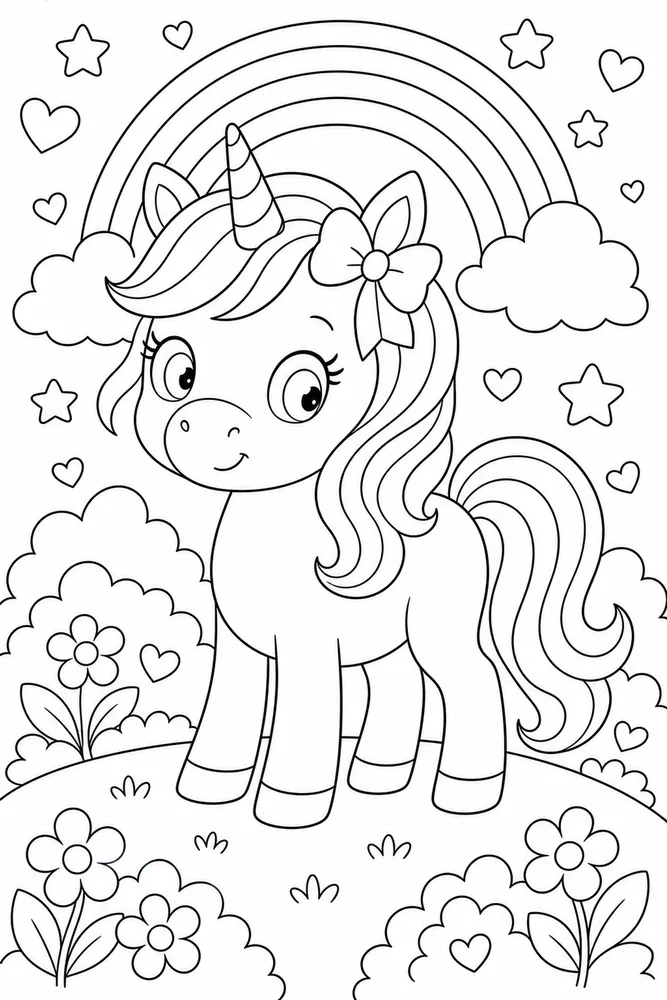 Kawaii Unicorn Bow Mane Portrait coloring page