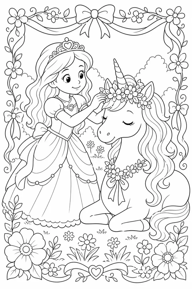 Princess Unicorn Flower Crown Ceremony coloring page