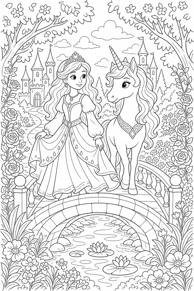 Princess Unicorn Princess Bridge Walk coloring page