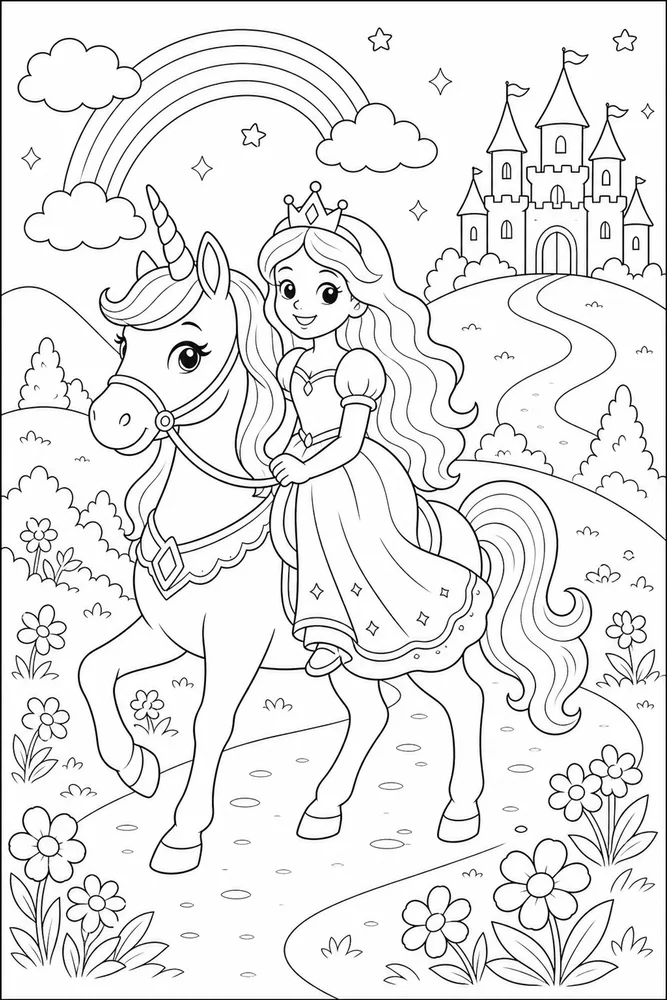 Princess Unicorn Princess Riding Trail coloring page
