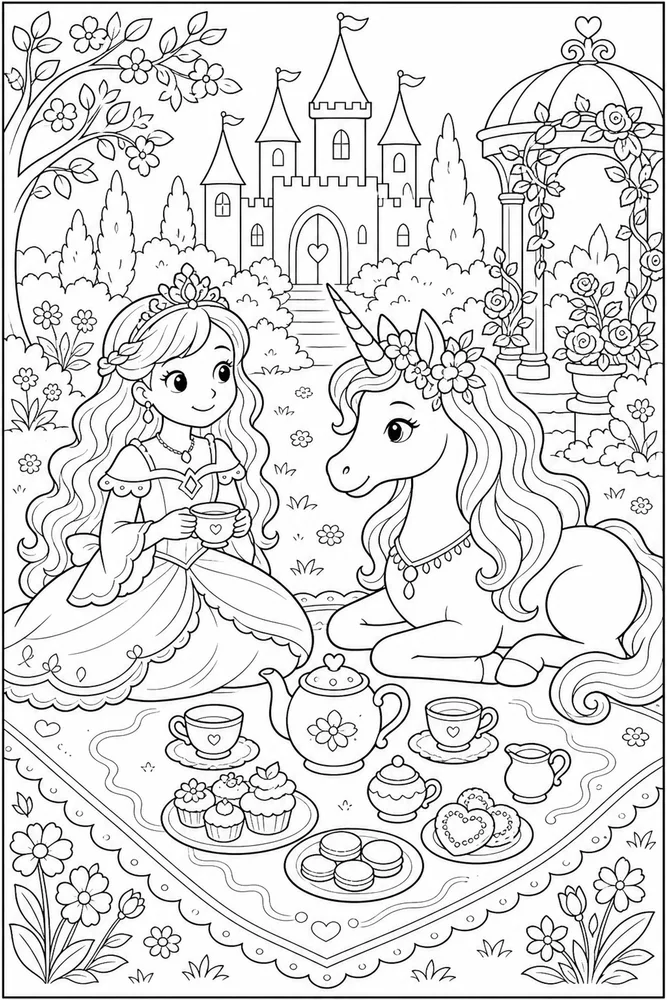 Princess Unicorn Royal Tea Blanket coloring page