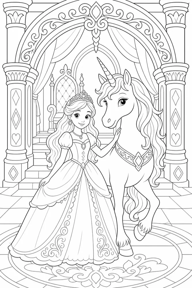 Princess Unicorn Throne Room Arch coloring page