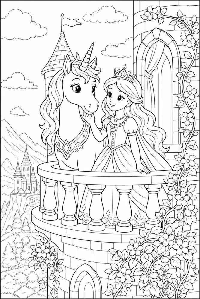 Princess Unicorn Tower Balcony Unicorn coloring page