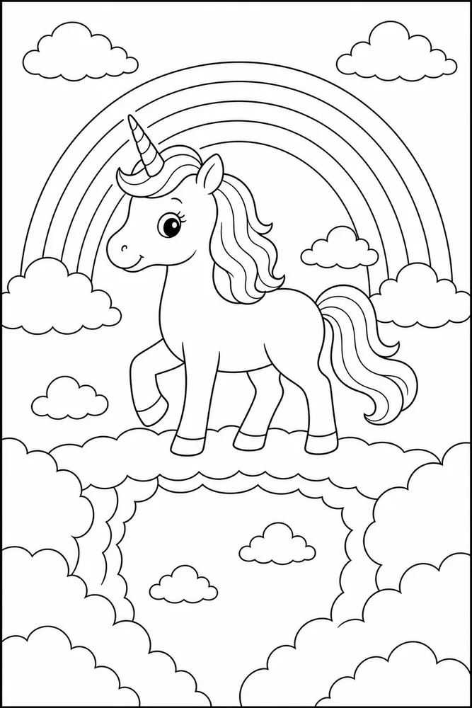Rainbow Unicorn Cloud Bridge coloring page