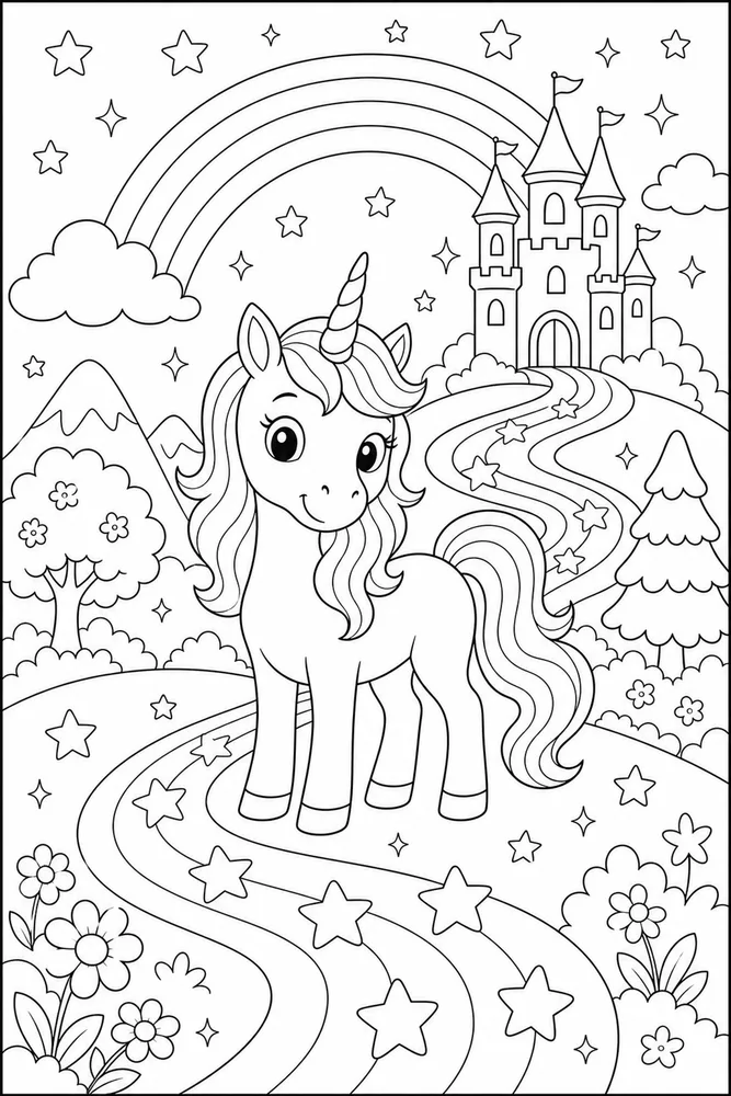 Rainbow Unicorn Starry Rainbow Path coloring page