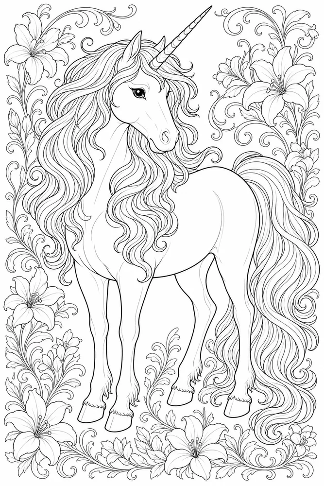 Realistic Unicorn Mane Detail Closeup coloring page