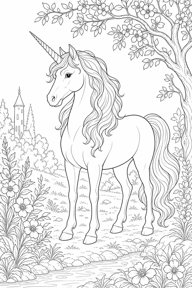 Realistic Unicorn Stable Portrait coloring page