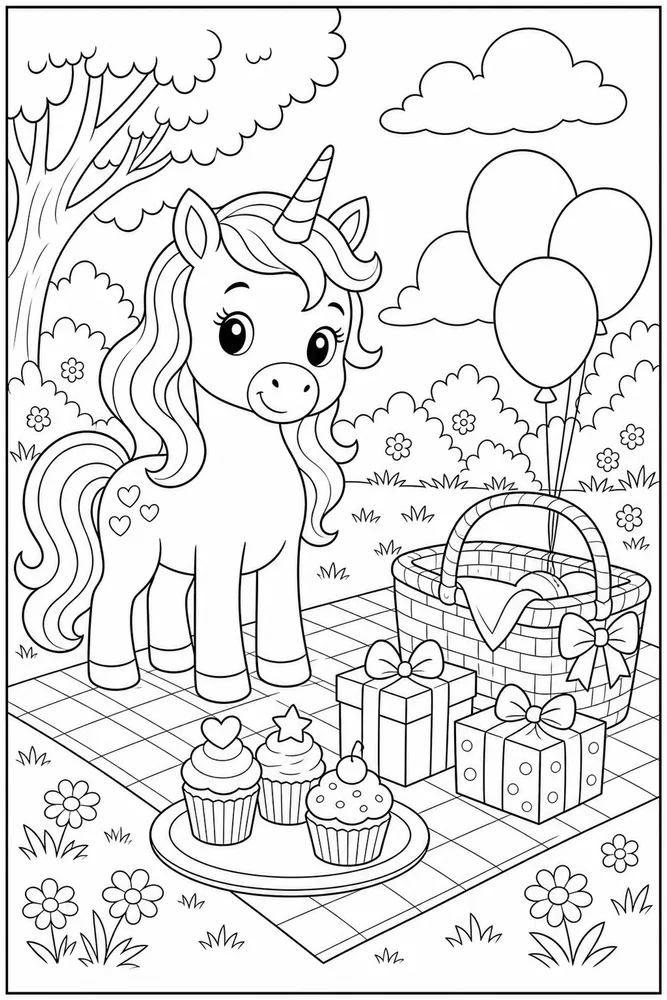 Unicorn Birthday Birthday Picnic Blanket coloring page