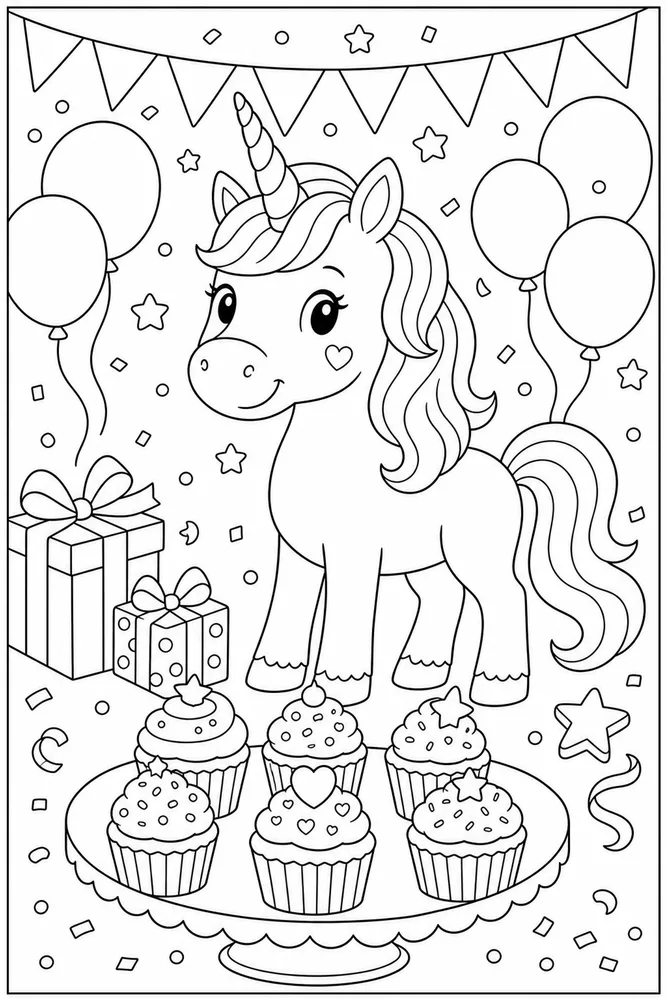 Unicorn Birthday Party Cupcake Tray coloring page