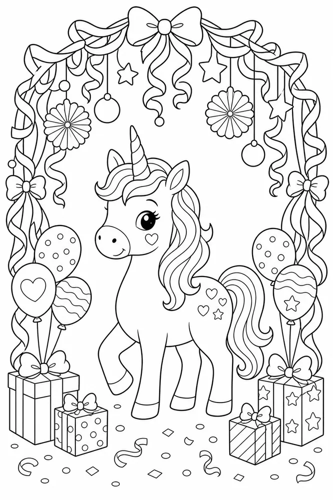 Unicorn Birthday Streamer Arch coloring page