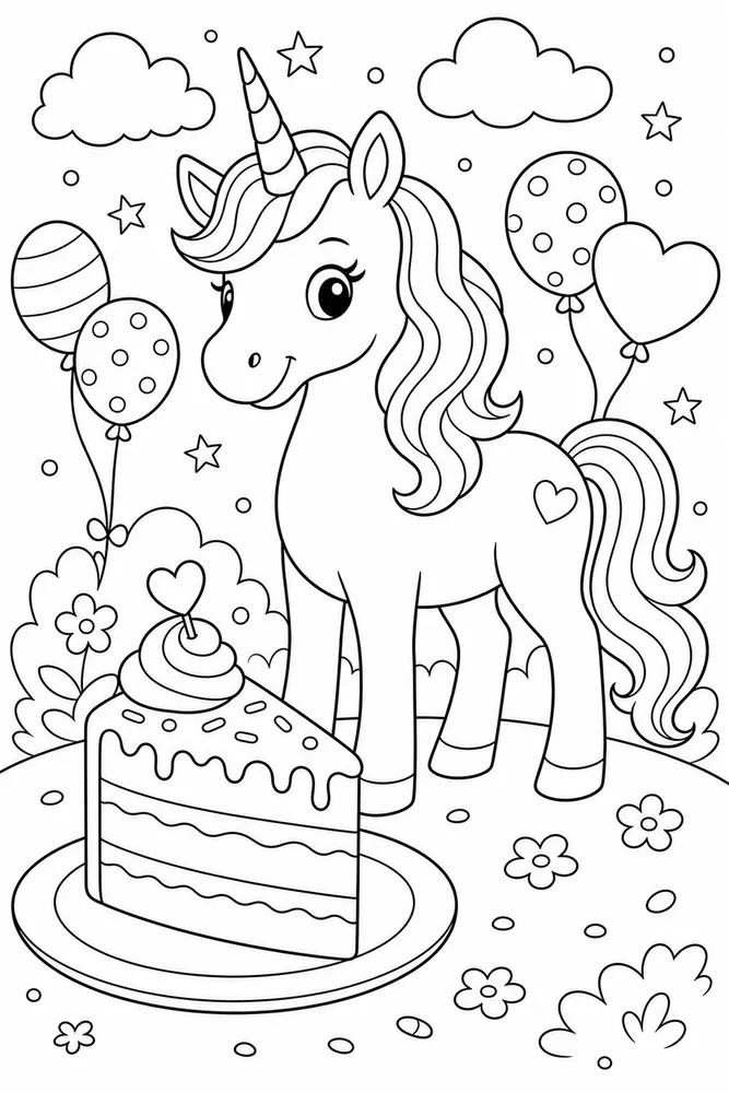 Unicorn Cake Cake Slice Plate coloring page