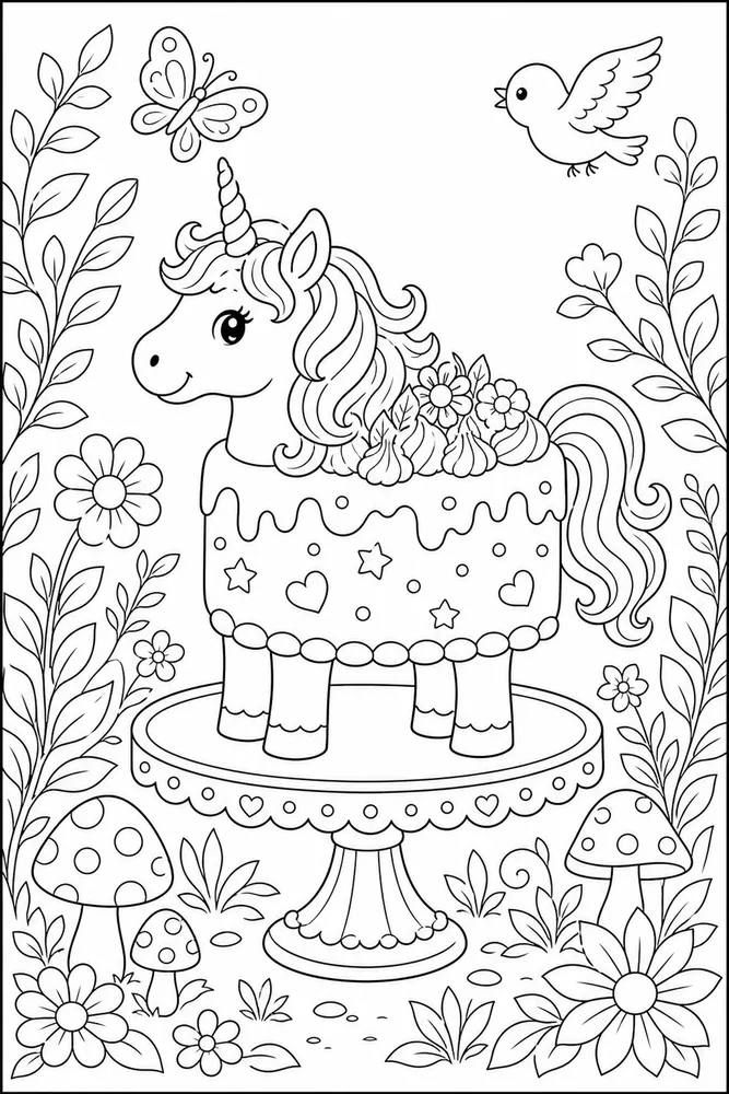 Unicorn Cake Cake Stand Garden coloring page