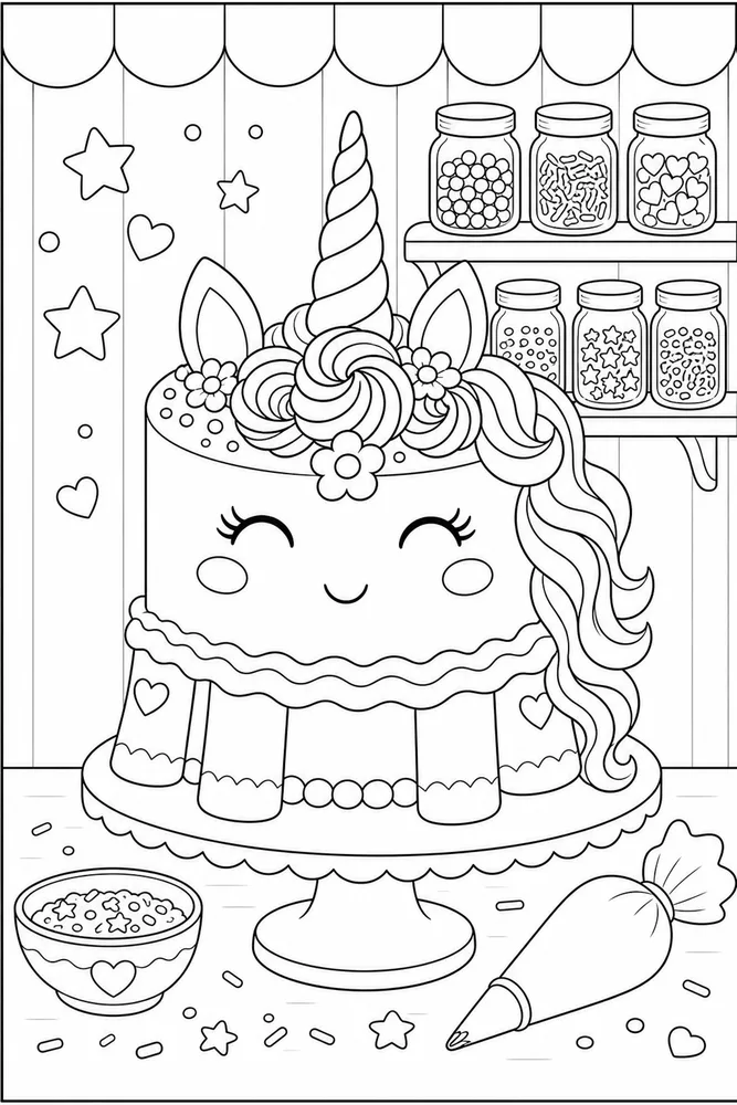 Unicorn Cake Sprinkle Jar Shelf coloring page