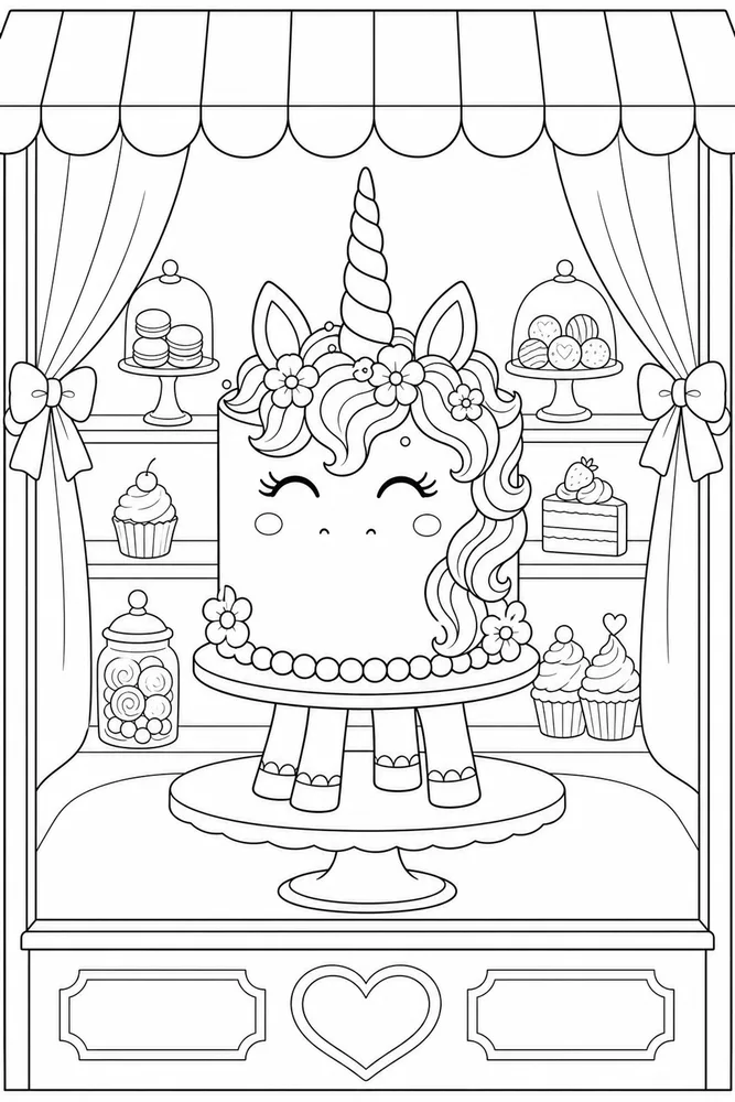 Unicorn Cake Sweet Shop Window coloring page