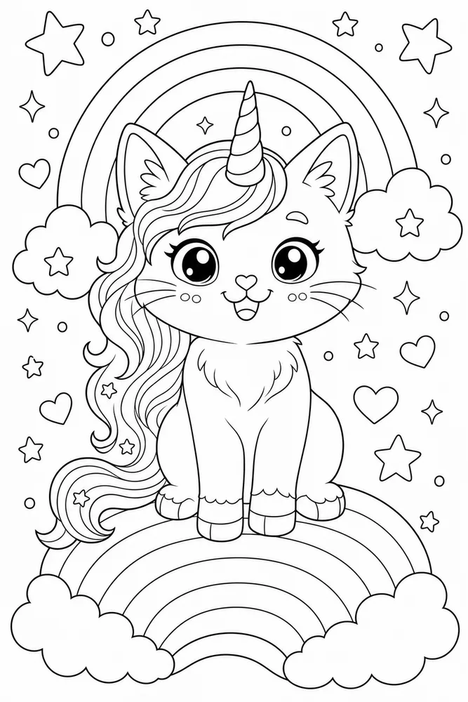 Unicorn Cat Cat Rainbow Cushion coloring page