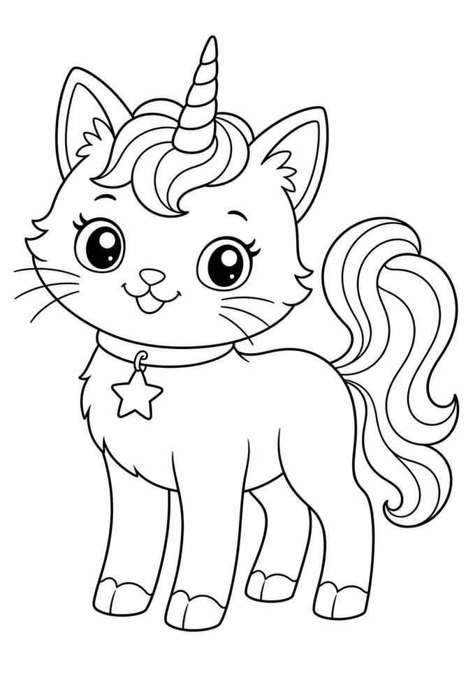 Unicorn Cat Cat with Star Collar coloring page