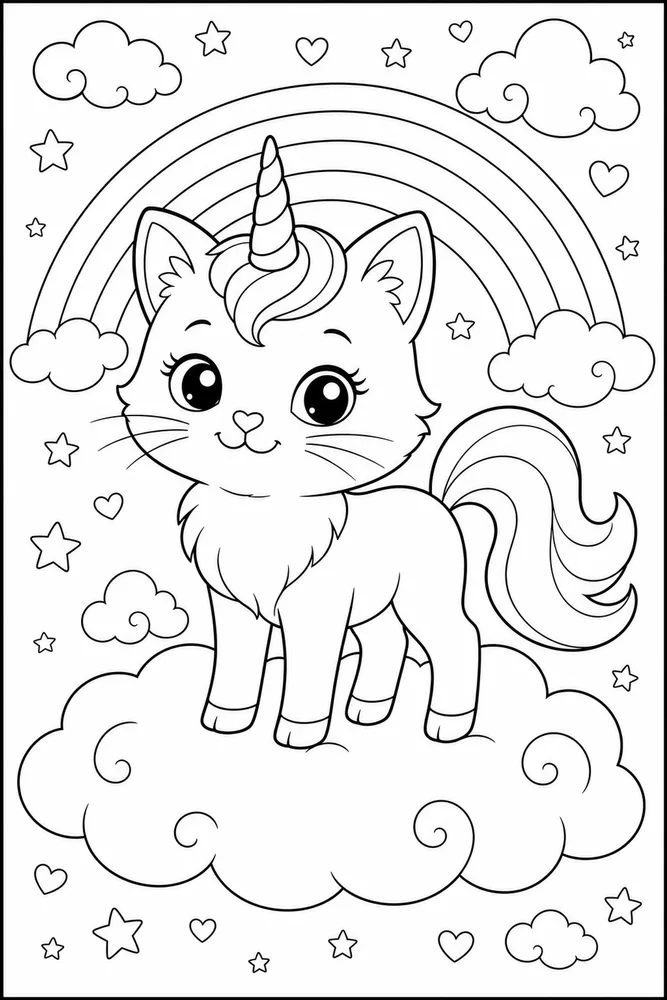 Unicorn Cat Kitty Cloud Perch coloring page