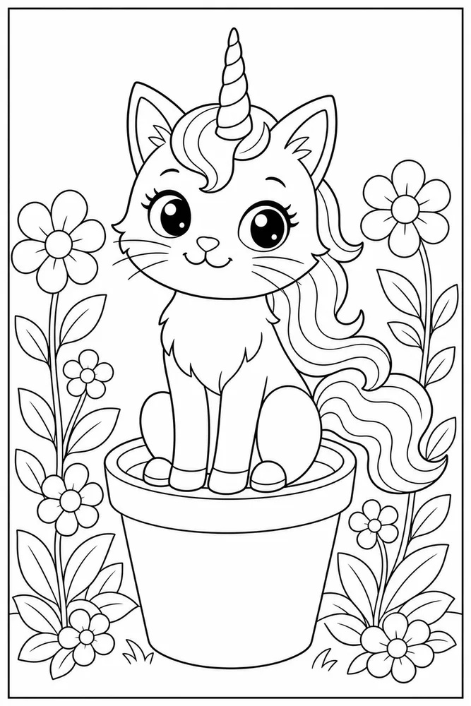 Unicorn Cat Unicorn Cat Flower Pot coloring page