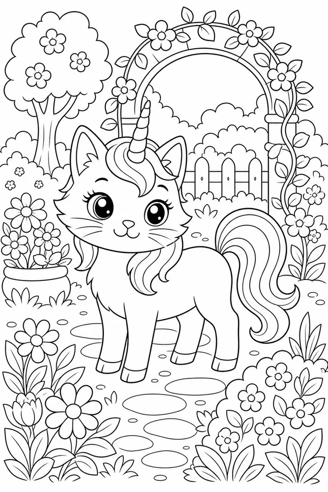 Unicorn Cat Unicorn Cat Garden coloring page