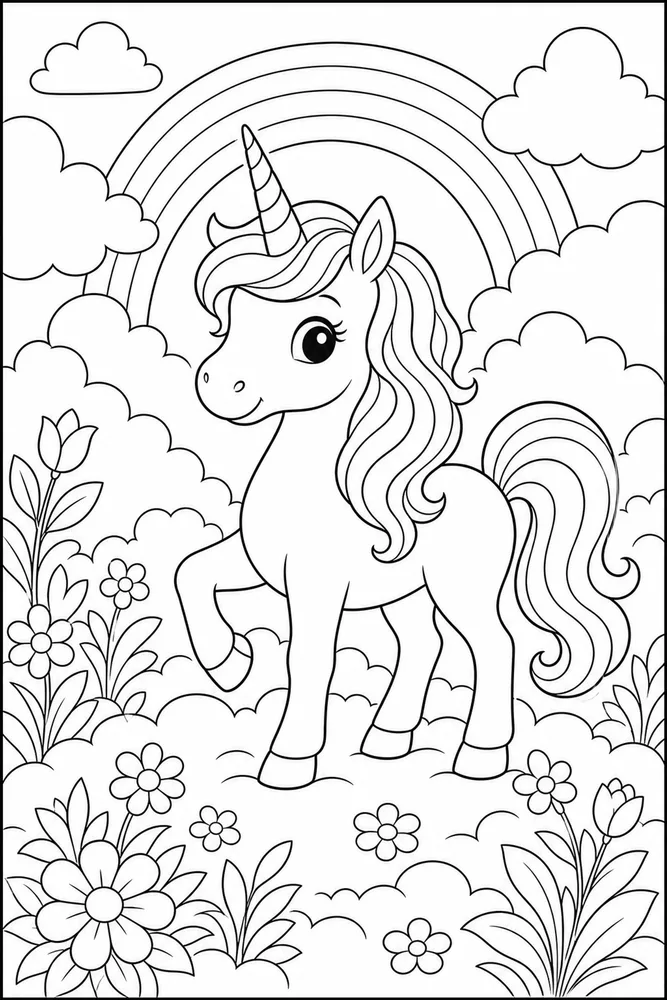 Unicorn Cloud Garden Pose coloring page