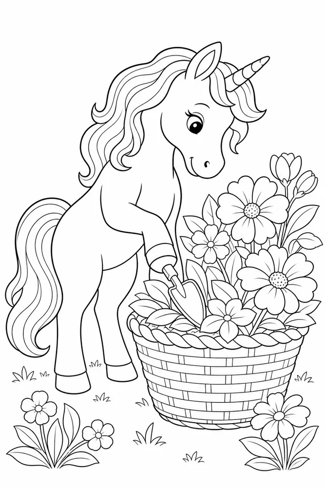 Unicorn Flower Unicorn flower activity scene coloring page