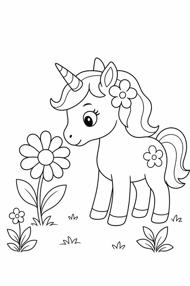 Unicorn Flower Unicorn flower easy beginner page coloring page