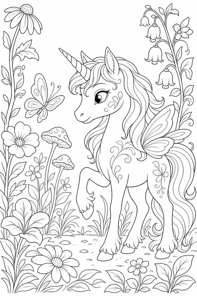 Unicorn Flower Unicorn flower garden setting coloring page