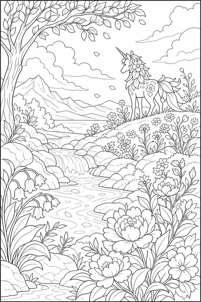 Unicorn Flower Unicorn flower habitat background coloring page