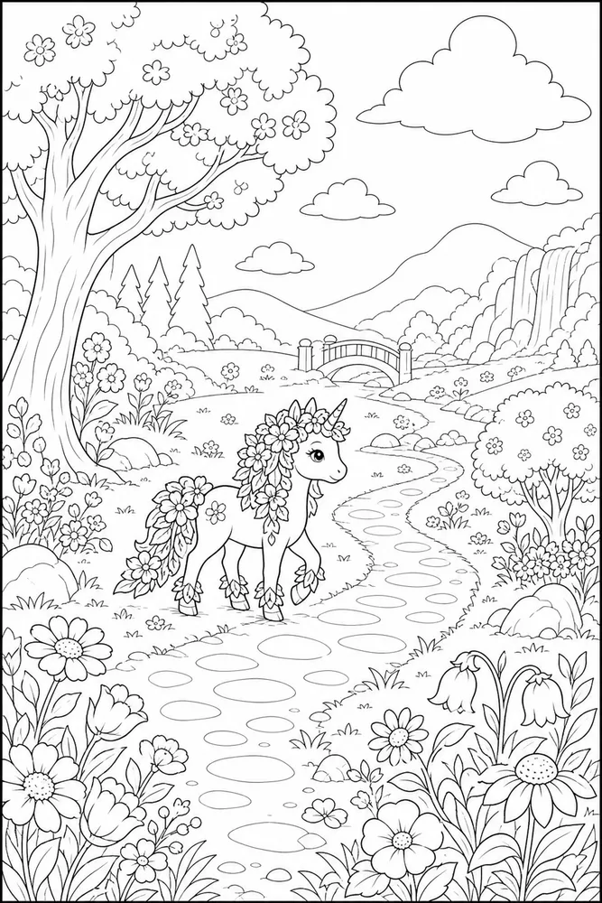 Unicorn Flower Unicorn flower outdoor path coloring page