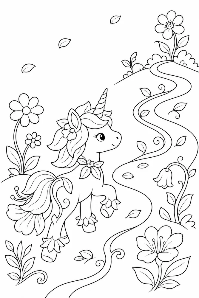 Unicorn Flower Unicorn flower simple scene coloring page