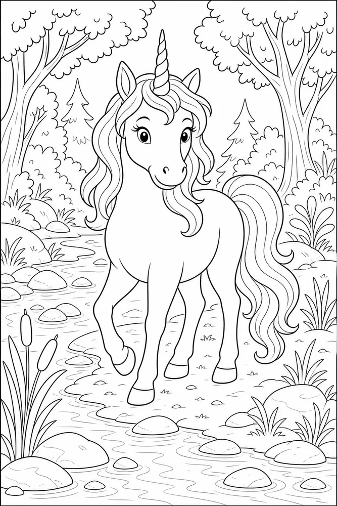 Unicorn Forest Creek Walk coloring page