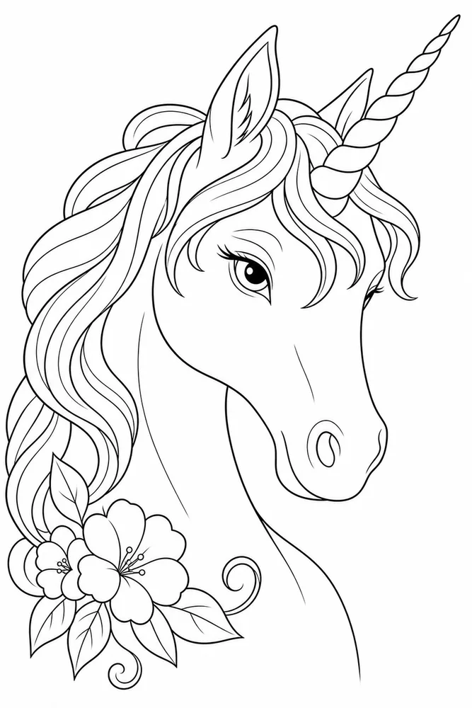 Unicorn Head Unicorn head close up detail coloring page