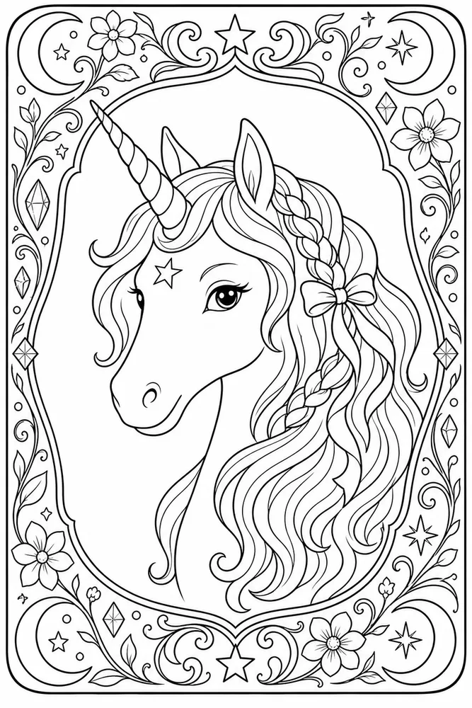 Unicorn Head Unicorn head decorative border coloring page