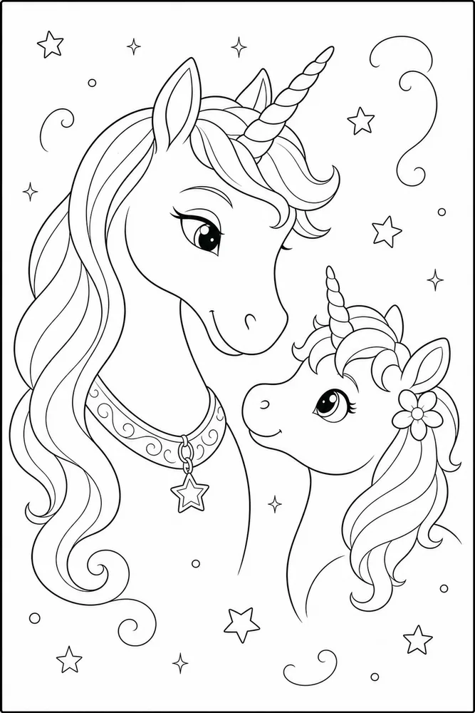 Unicorn Head Unicorn head family scene coloring page