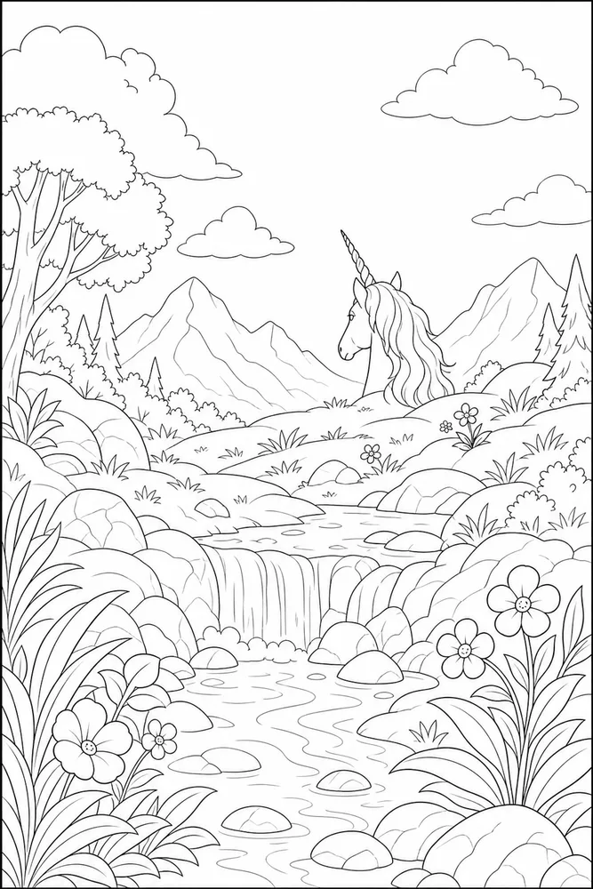 Unicorn Head Unicorn head habitat background coloring page