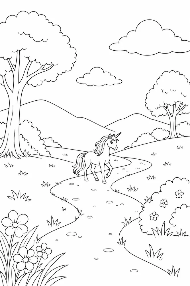 Unicorn Head Unicorn head outdoor path coloring page